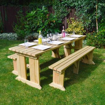 Tinwell 8ft Picnic Table and Bench Set - L244 x W158 x H72 cm - Light Green