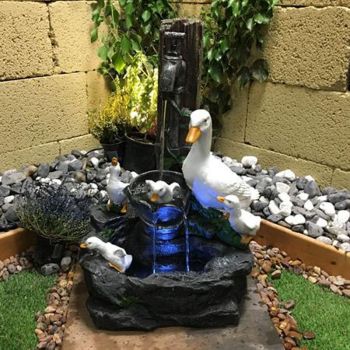 Playful Ducks Main Powered - Garden Water Feature. Outdoor Garden Ornament
