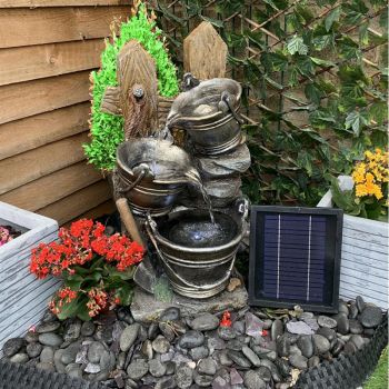 Metal Pouring Buckets Main Powered - Garden Water Feature. Outdoor Garden Ornament