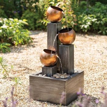 Three Copper Bowls Main Powered - Garden Water Feature. Outdoor Garden Ornament