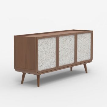 Oxy Three Doors Cabinet - Mango Wood/MDF/Veneer - L145 x W45 x H70 cm - Walnut