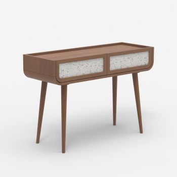 Oxy Two Drawer Console Table - Mango Wood/MDF/Veneer - L110 x W35 x H76 cm - Walnut