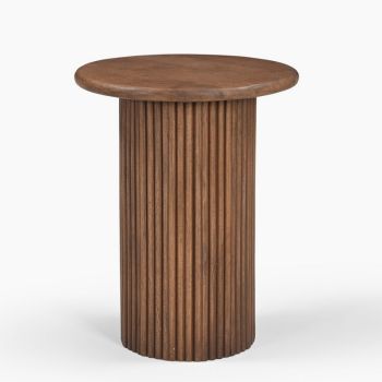 Konrad Ribbed End Table - Mango Wood - L40 x W40 x H50 cm - Walnut