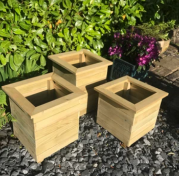 Trio of Square Planters - Wood - L45 x W45 x H55 cm