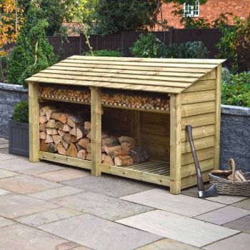 Normanton 4ft Log Store with Kindling Shelf - L80 x W230 x H128 cm - Light Green