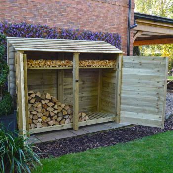 Normanton 6ft Log Store with Doors and Kindling Shelf - L80 x W230 x H181 cm - Light Green
