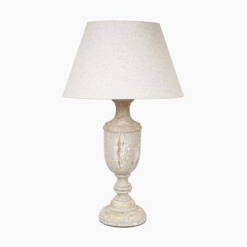 Clisha Table Lamp - Mango Wood/Linen - L40 x W40 x H68 cm - Distress Beige/Ivory