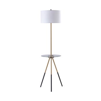  Myra Floor Lamp with USB Port, Glass Table, and Tripod Metal Legs - White/Gold/Black - 40 x 159 x 159 cm