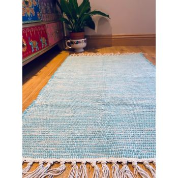 Hush Hand Loomed Soft Rug in Muted Colours - Cotton - L60 x W90 cm - Turquoise