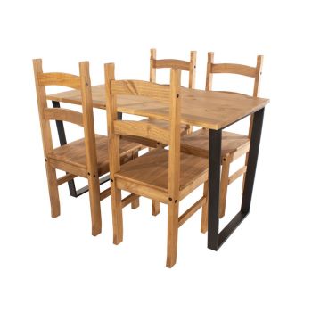 Texas Rectangular Dining Table with Metal Legs and 4 Corona Dining Chairs - Antique Waxed Pine/Black