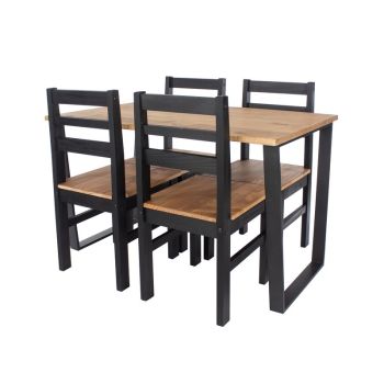 Texas Rectangular Dining Table with Metal Legs and 4 Linea Ladder Back Chairs - Black/Antique Waxed Pine - Flat Packed