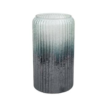 Verre Tall Frosted Ribbed Vase - Glass - L20 x W20 x H30 cm - Atlantic Blue