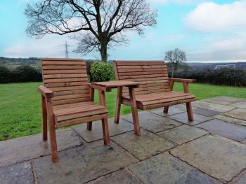 Valley Garden Furniture Trio Set with Tray - Timber - L100 x W220 x H95 cm - Fully Assembled