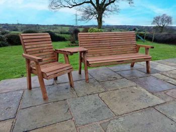 Valley 4 Seat Set 1XC 1X3B Angled Tray - Timber - L100 x W270 x H95 cm - Garden Furniture - Fully Assembled