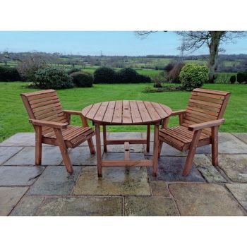 Valley 2 Seat Round Set 2XC - Timber - L113 x W220 x H95 cm - Minimal Assembly Required - Set of Waterproof Cushions Included