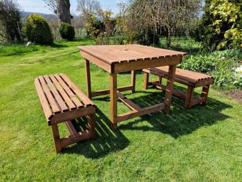 Contemporary 4 Seater Garden Table and Bench Set - Timber - L100 x W150 x H75 cm - Fully Assembled