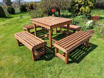 Contemporary 8 Seater Garden Table and Bench Set - Timber - L150 x W150 x H75 cm - Fully Assembled
