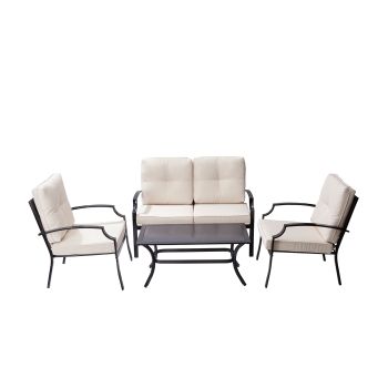  4 Piece Patio Conversation Sofa Set - White - 119 x 78 x 78 cm