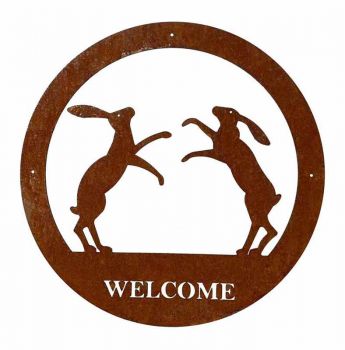 Boxing Hare Welcome Wall Art - Small - Steel - W29.5 x H29.5 cm