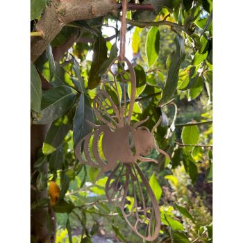 Hanging Folded Wings Bee Garden Art - Bare Metal/Ready to Rust - W15 x H10 cm