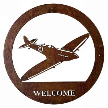 Spitfire Welcome Wall Art with Text - Large- H49.5 cm - Black