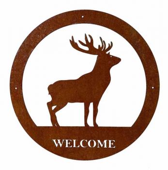 Stag Welcome Wall Art - Small - Steel - W29.5 x H29.5 cm