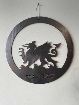 Welsh Dragon Welcome Wall Art - Small - Steel - W29.5 x H29.5 cm