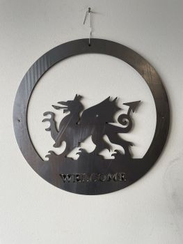 Welsh Dragon Wall Art - Small With Text BM/RtR - Steel - W29.5 x H29.5 cm