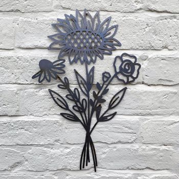 Sunflower Bouquet Wall Art - Bare Metal/Ready to Rust - W30 x H50 cm