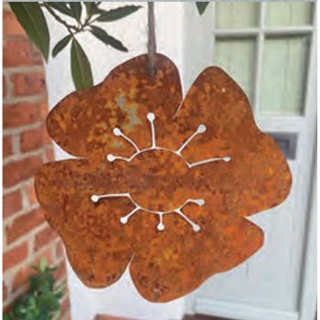 Hanging Poppy Garden Wall Art - W17.8 x H17.8 cm - Bare Metal/Ready to Rust
