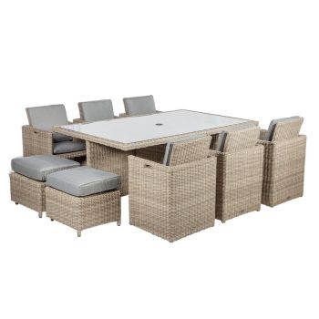 Wentworth 10 Seater Cube Set - Synthetic Rattan - H195 x W125 x L76 cm - Beige