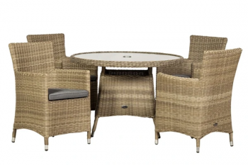 Wentworth 4 Seater Round Carver Dining Set - Synthetic Rattan - H74 x W110 x L110 cm - Beige
