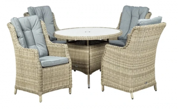 Wentworth 4 Seater Round Highback Comfort Dining Set - Synthetic Rattan - H74 x W110 x L110 cm - Beige