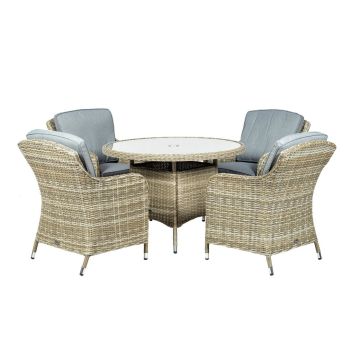 Wentworth 4 Seater Round Imperial Dining Set - Synthetic Rattan - H74 x W110 x L110 cm - Beige