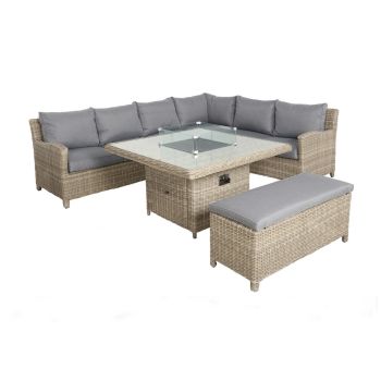 Wentworth 7 Pc Deluxe Modular Corner Dining / Lounging Set - Synthetic Rattan - H68 x W120 x L120 cm - Beige