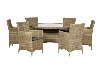 Wentworth 6 Seater Round Carver Dining Set - Synthetic Rattan - H74 x W140 x L140 cm - Beige