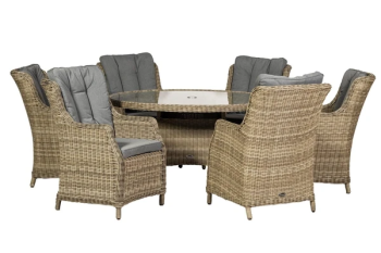 Wentworth 6 Seater Round Highback Comfort Dining Set - Synthetic Rattan - H74 x W140 x L140 cm - Beige