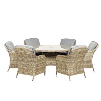 Wentworth 6 Seater Round Imperial Dining Set - Synthetic Rattan - H74 x W140 x L140 cm - Beige