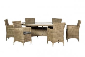Wentworth 6 Seater Ellipse Carver Dining Set - Synthetic Rattan - H200 x W145 x L76 cm - Beige