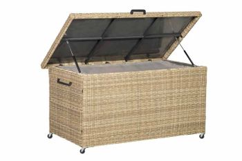 Wentworth Cushion Storage Box with Gas Lift Top & Inner Cover - Galvanized Steel/Rattan Weave - L76 x W161 x H93 cm - Grey