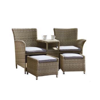 Wentworth Companion Set with Pull - out Footstools including Cushions - Synthetic Rattan - H87 x W67 x L148 cm - Beige