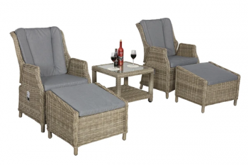 WENTWORTH 5pc Deluxe Gas Reclining chair set : 2 Gas operated recliners 1 x coffee table + 2 stools