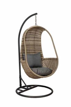 Wentworth Hanging Pod Round Weave Chair with Cushions - Aluminium/Rattan Weave - L87 x W100 x H145 cm