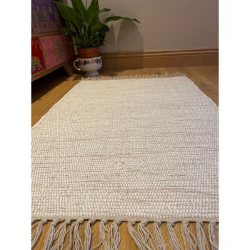 Hush Hand Loomed Soft Rug in Muted Colours - Cotton - L75 x W120 cm - White