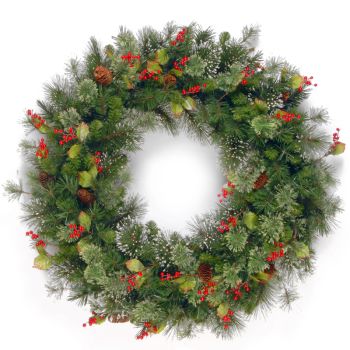 48 Inches Wintry Pine Wreath with Cones, Red Berries and Snowflakes