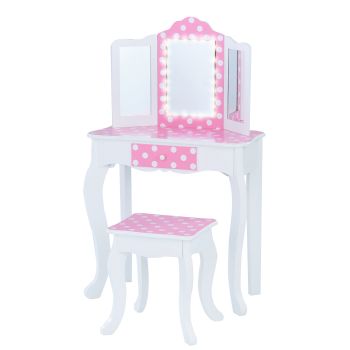 Fashion Polka Dot Prints Gisele Play Vanity Set with Led Mirror Light - L60 x W30 x H100 cm - Pink/White