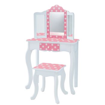 Fashion Polka Dot Prints Gisele Play Vanity Set - L60 x W30 x H100 cm - Pink/White