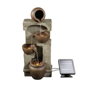  Indoor/Outdoor Solar Powered 4Tier Stone Look Fountain Water Feature  with LED Lights - multi-color - 31 x 72 x 72 cm