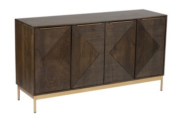 Zaine Carving 4 Door Sideboard - Mango Wood - L40 x W138 x H76 cm - Dark Finish - Fully Assembled