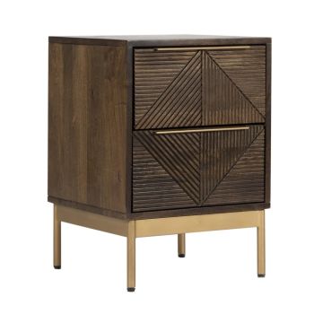 Zaine Carving 2 Drawer Bedside Table - Mango Wood - L38 x W38 x H54 cm - Dark Finish